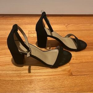 Black classic open toe block heels